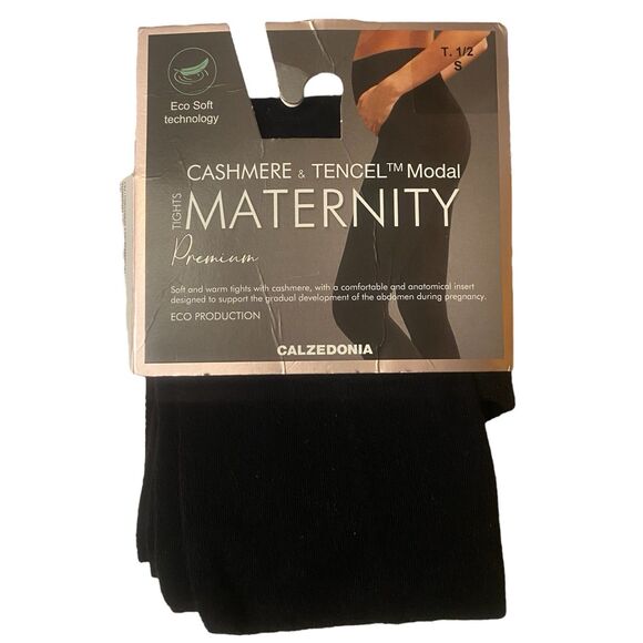 Calzedonia Maternity Tights Size S Modal Cashmere Blend Black Opaque Full Toe - Picture 1 of 8
